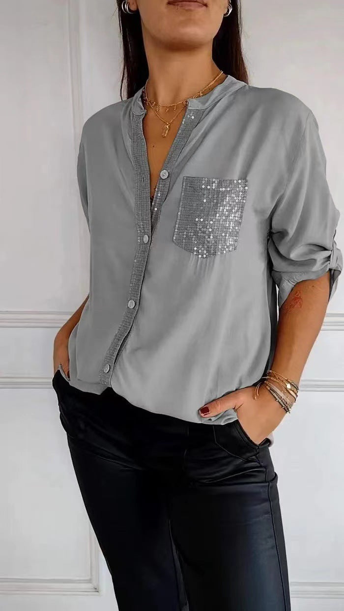 Camicia con tasca di paillettes ed effetto scintillante