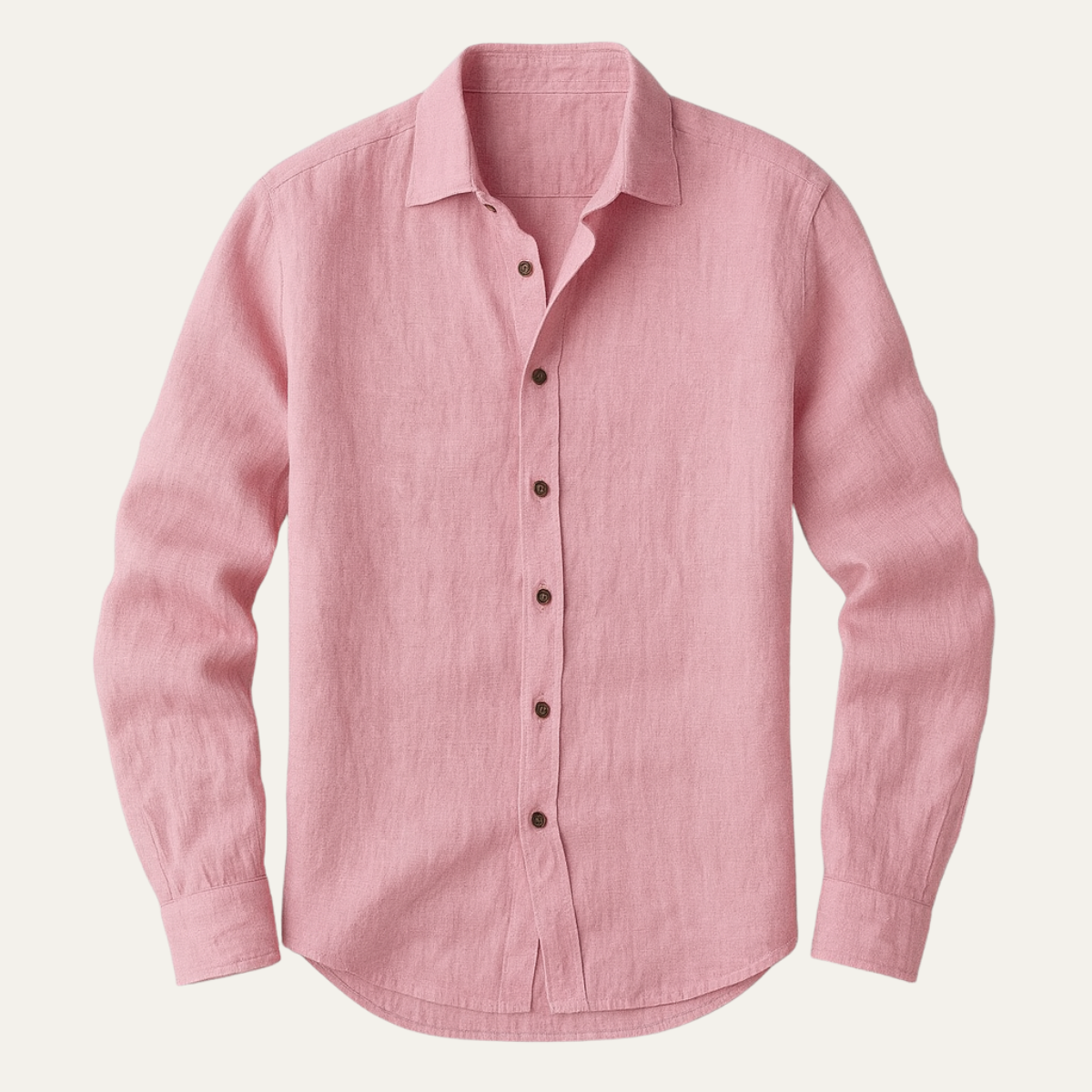 Long Sleeve Button Up Shirt with Pointed Collar and Curved Hem for Men