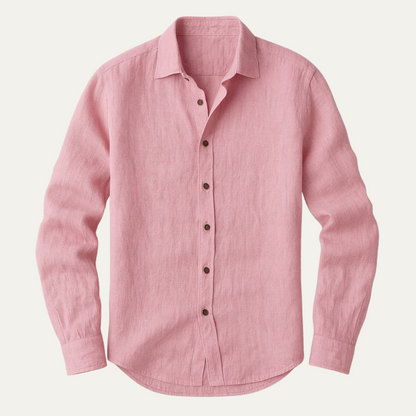 Long Sleeve Button Up Shirt with Pointed Collar and Curved Hem for Men