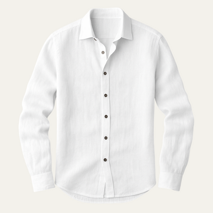 Long Sleeve Button Up Shirt with Pointed Collar and Curved Hem for Men