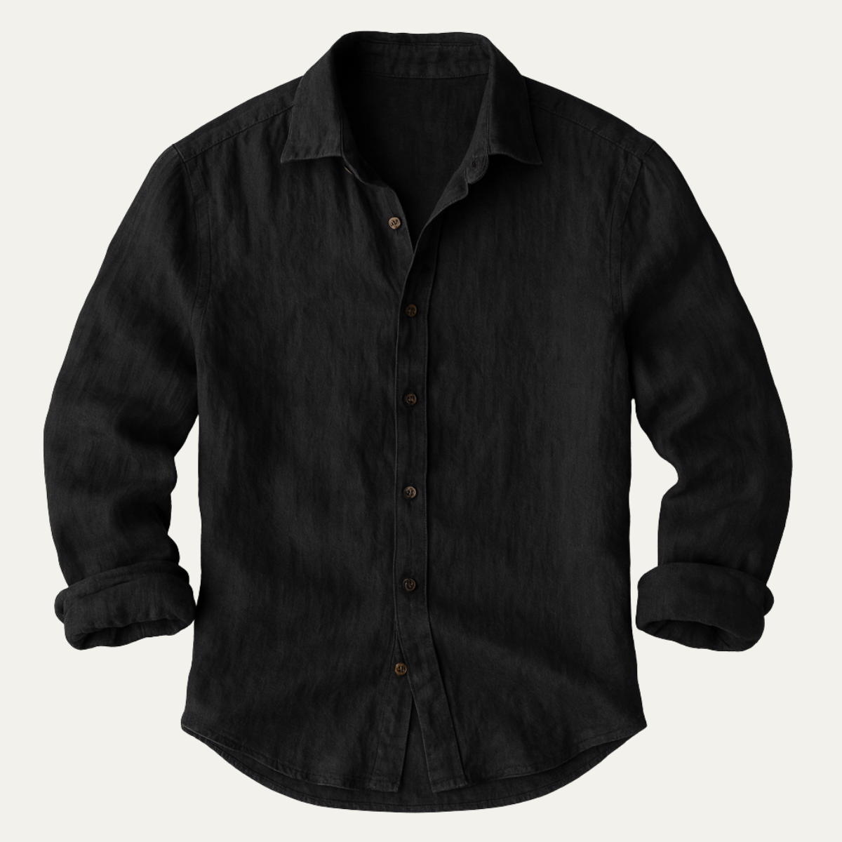 Long Sleeve Button Up Shirt with Pointed Collar and Curved Hem for Men