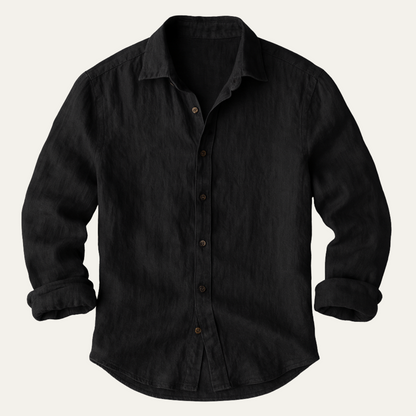 Long Sleeve Button Up Shirt with Pointed Collar and Curved Hem for Men