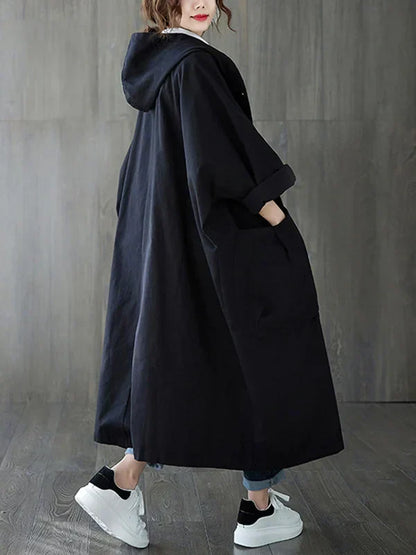 Trench pour femme oversize à capuche avec coupe ample et décontractée