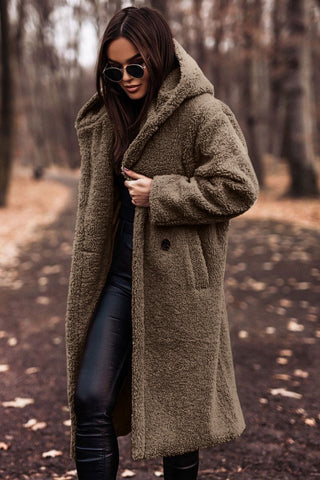 Manteau long teddy élégant avec capuche