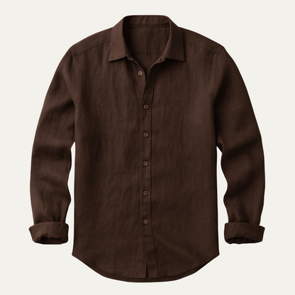 Long Sleeve Button Up Shirt with Pointed Collar and Curved Hem for Men