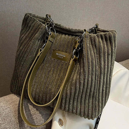 Sac en velours fourre-tout côtelé pour femme - Élégance et style raffinés