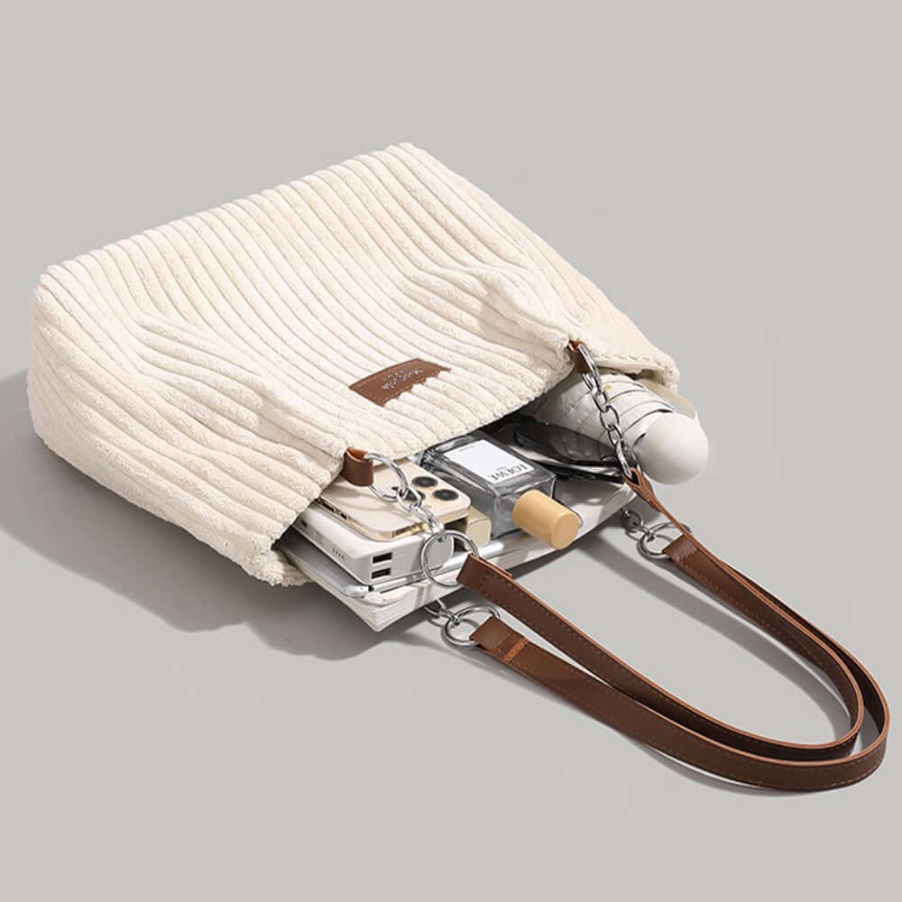 Sac en velours fourre-tout côtelé pour femme - Élégance et style raffinés