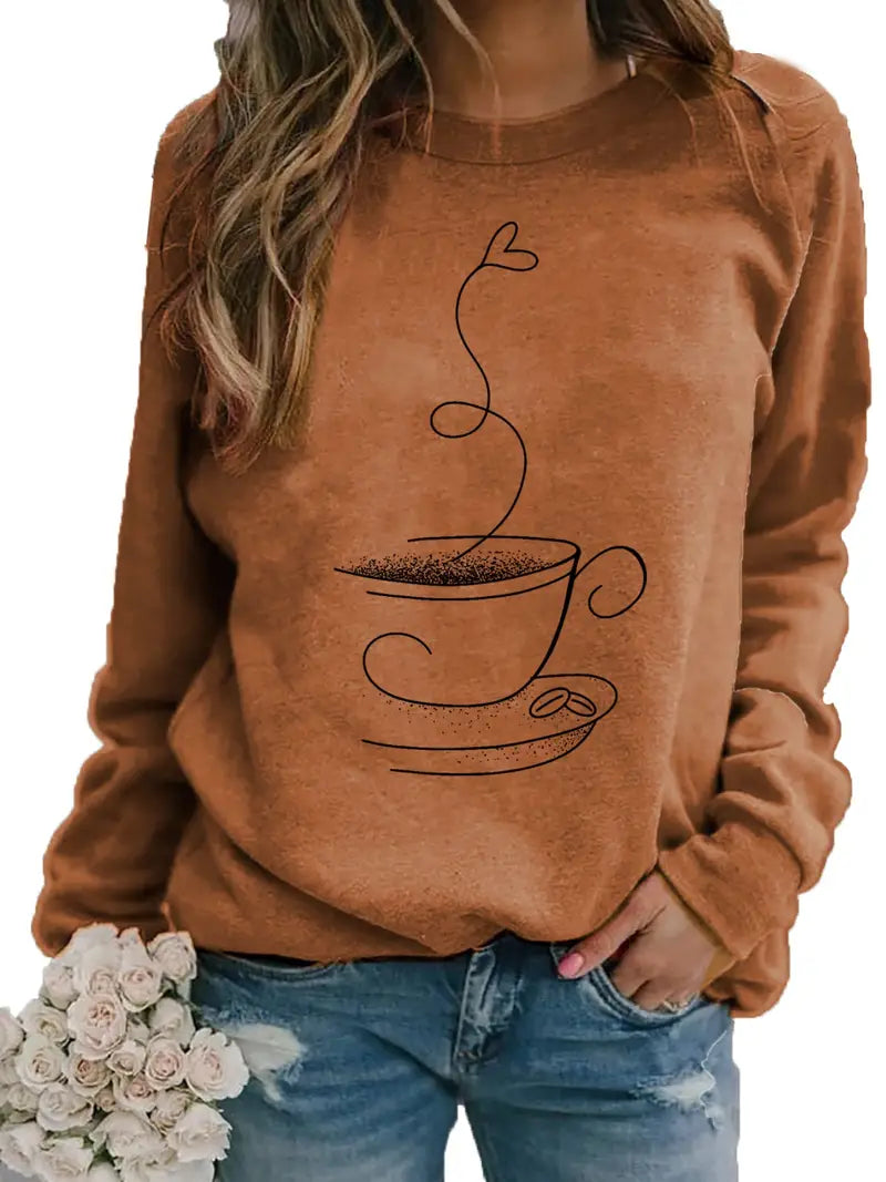 Sweatshirt décontracté chic à motif café