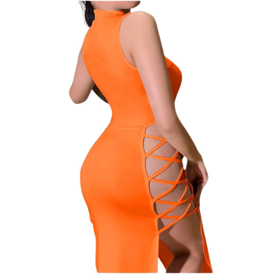 Halter strap maxi dress with lace-up side details