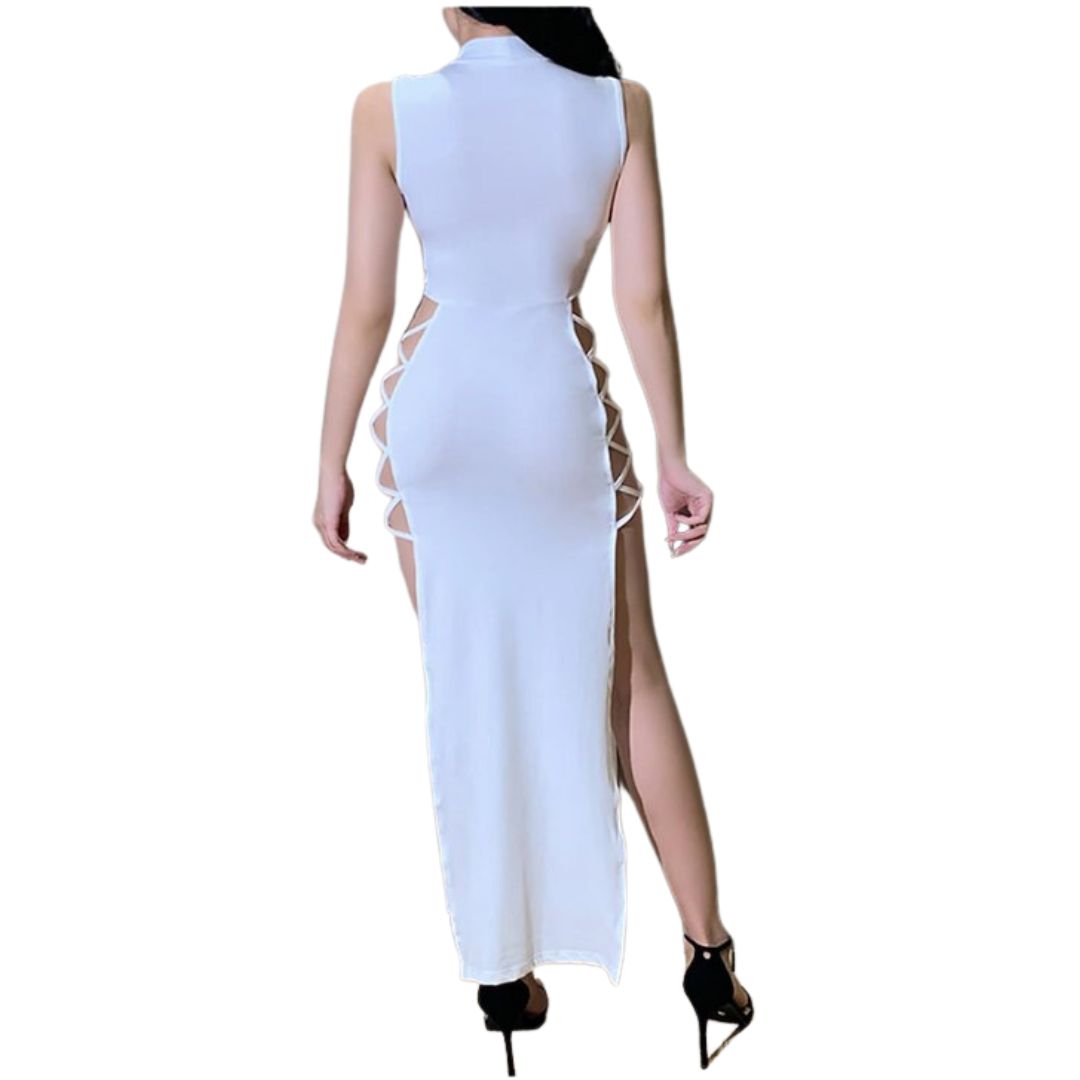 Halter strap maxi dress with lace-up side details