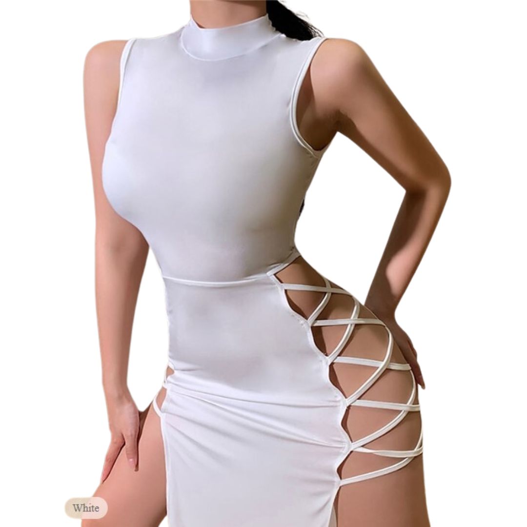 Halter strap maxi dress with lace-up side details