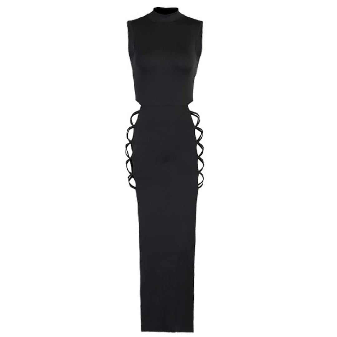 Halter strap maxi dress with lace-up side details