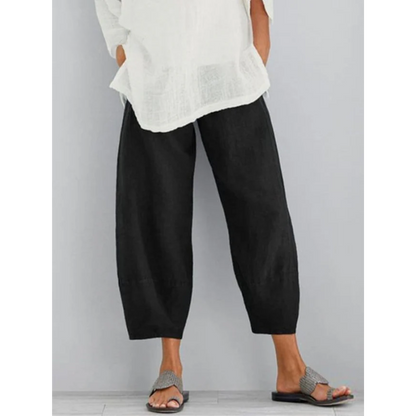 Relaxed Wide Leg Cropped Pants with Elastic Waistband for Women