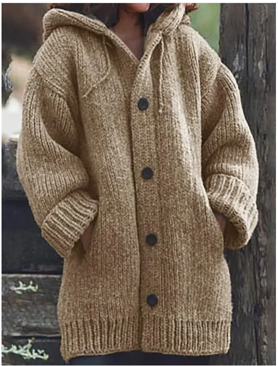 Cardigan chic à capuche et boutons