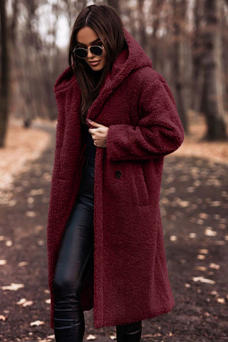 Manteau long teddy élégant avec capuche