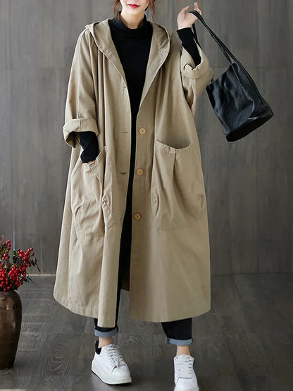 Trench pour femme oversize à capuche avec coupe ample et décontractée