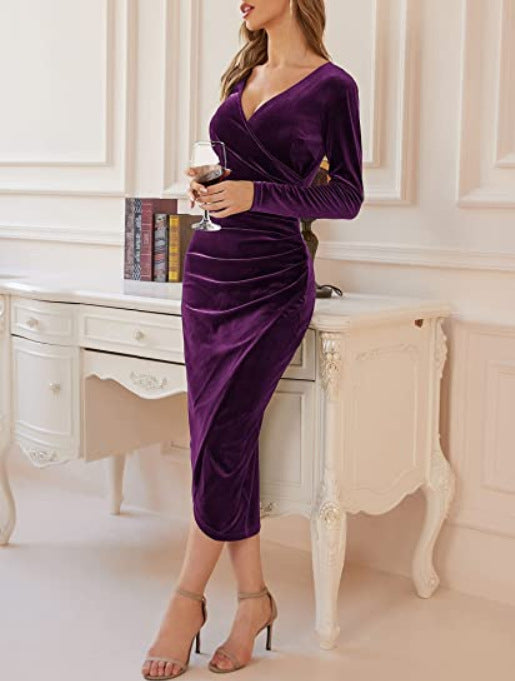 Robe midi bodycon à manches longues élégante et chic