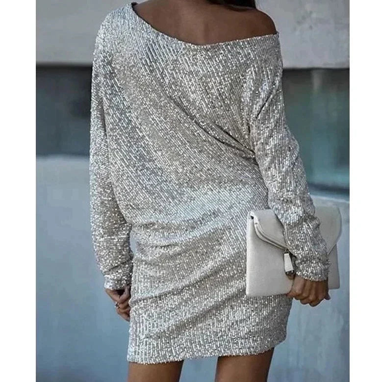 Robe courte brillante à une épaule élégante et chic