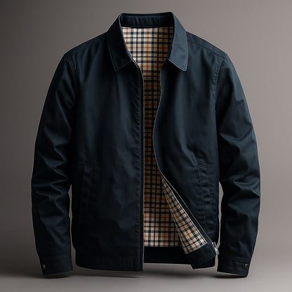 Classic Zip Front Harrington Jacket with Check Lining for Men