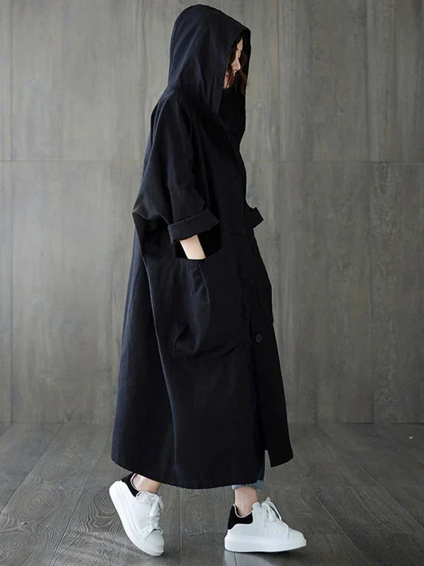 Trench pour femme oversize à capuche avec coupe ample et décontractée