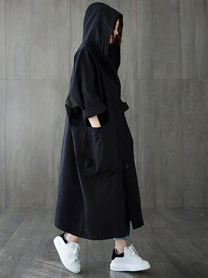 Trench pour femme oversize à capuche avec coupe ample et décontractée