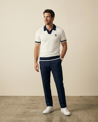 Short Sleeve Polo Shirt with Contrast Collar and Textured Look for Men