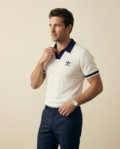 Short Sleeve Polo Shirt with Contrast Collar and Textured Look for Men