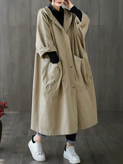Trench pour femme oversize à capuche avec coupe ample et décontractée