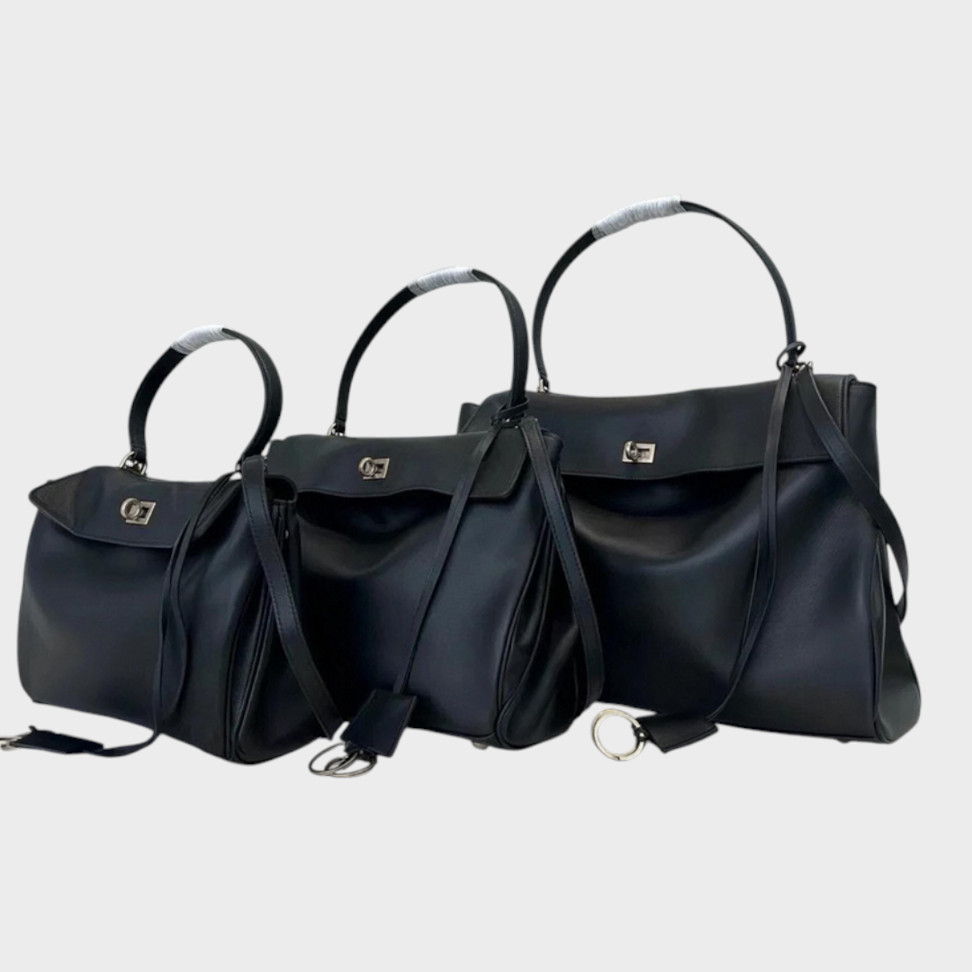 Structured Top Handle Bag with Turn Lock Flap and Long Strap for Women