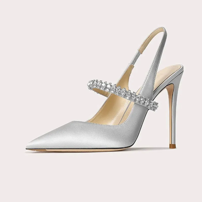 Pointed Toe Slingback Heels with Crystal Strap and Stiletto for Women