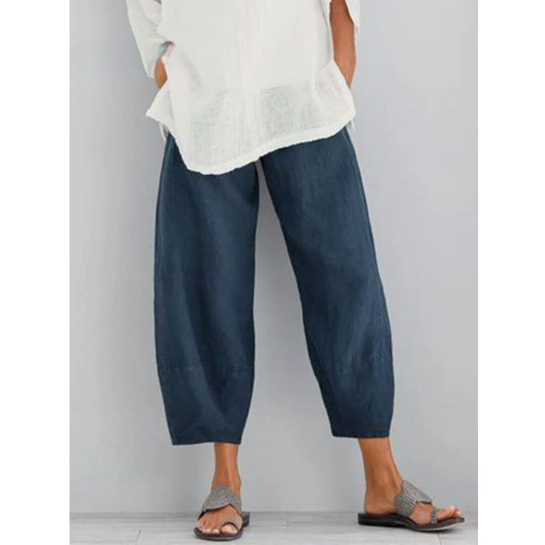 Relaxed Wide Leg Cropped Pants with Elastic Waistband for Women