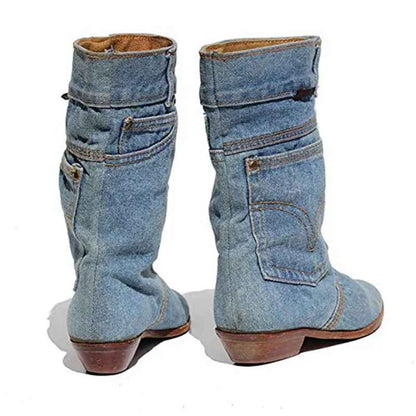 Bottes mi-hautes en denim au style casual