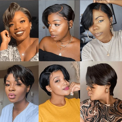 Perruque Cheveux Humains Coupe Pixie Cheveux Raides