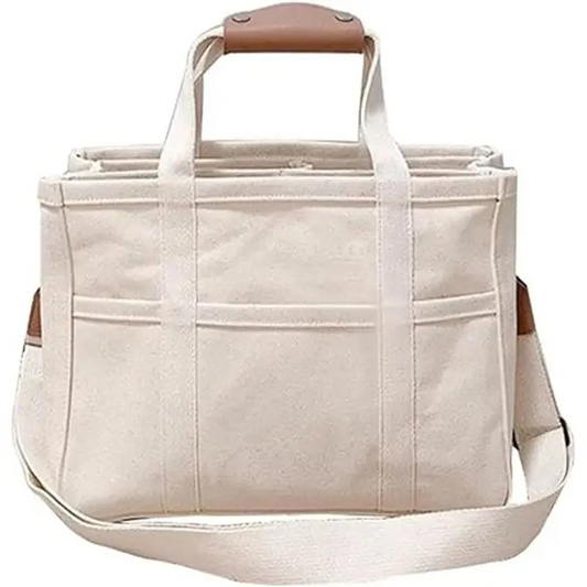 Multi-compartment canvas handbag for women