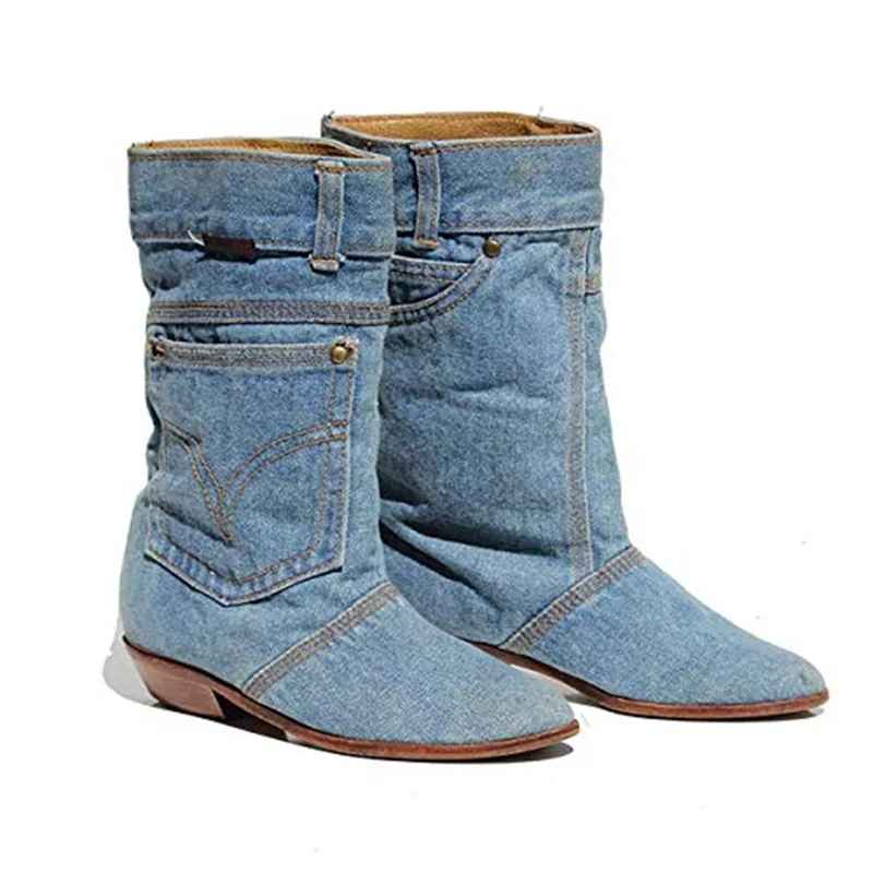 Bottes mi-hautes en denim au style casual
