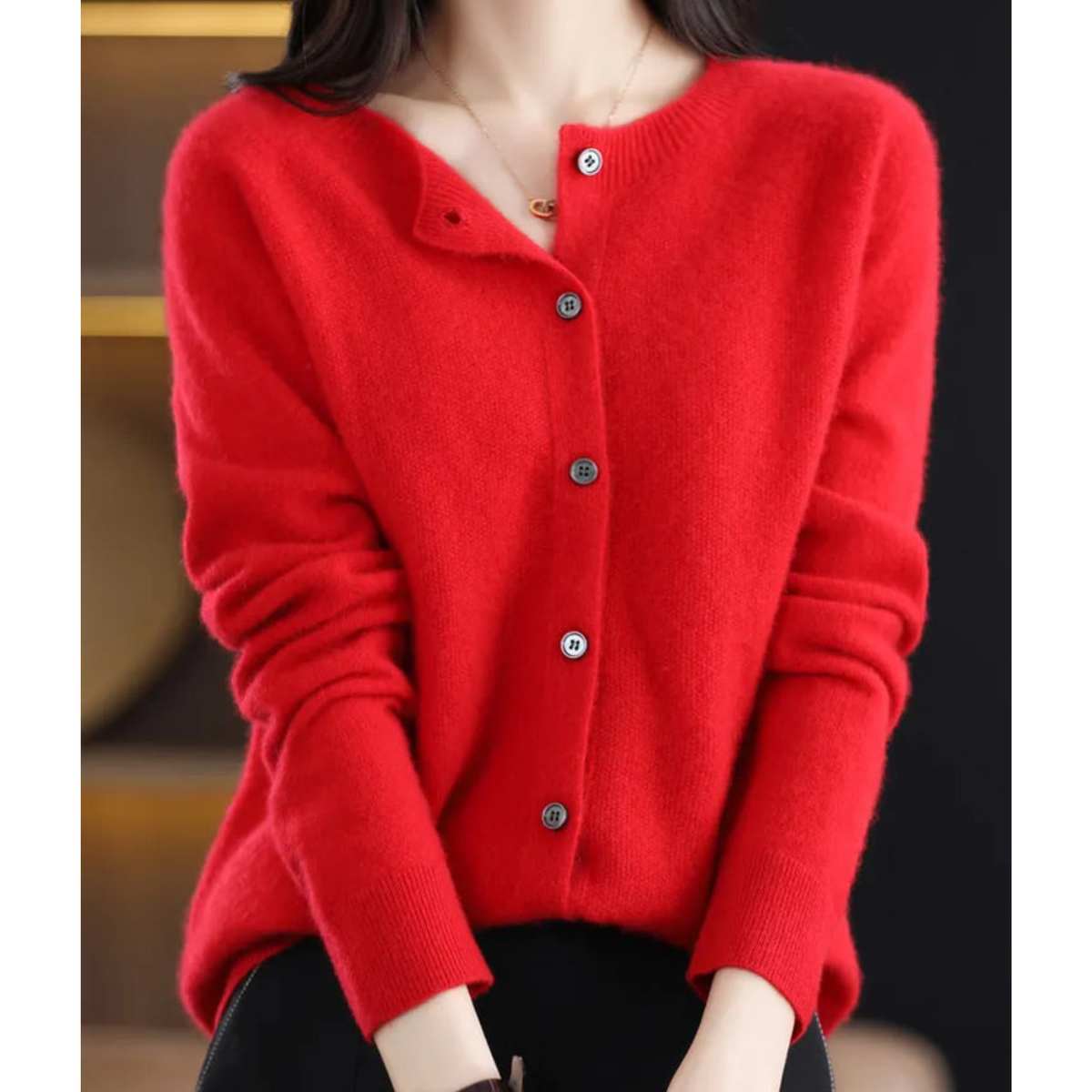 Crew Neck Button Cardigan with Soft Feel and Long Sleeves for Women