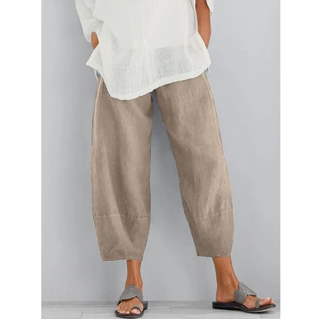 Relaxed Wide Leg Cropped Pants with Elastic Waistband for Women