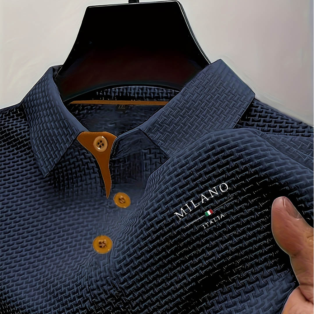 Long Sleeve Polo Shirt with Waffle Texture and Button Placket for Men