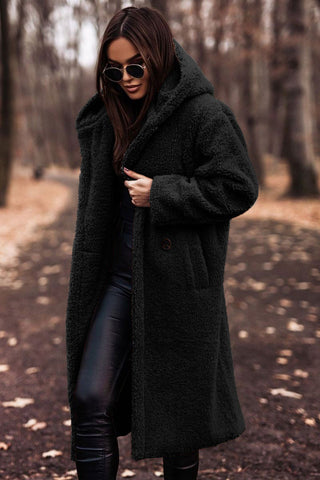 Manteau long teddy élégant avec capuche