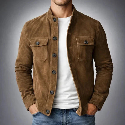 Utility Shirt Jacket with Stand Collar and Flap Chest Pockets for Men