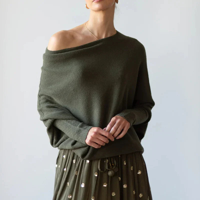 Pull en maille chic drapé asymétrique