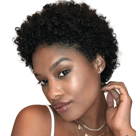 Perruques cheveux courts noir pixie cut afro