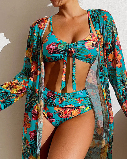 Bikini 3 pièces motif floral avec paréo assorti pour femme Jovie