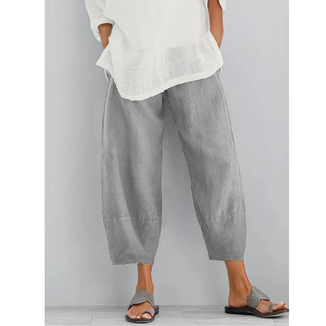 Relaxed Wide Leg Cropped Pants with Elastic Waistband for Women