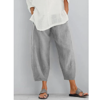 Relaxed Wide Leg Cropped Pants with Elastic Waistband for Women