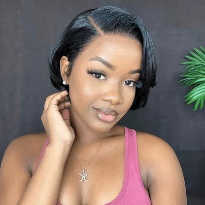 Perruque Cheveux Humains Coupe Pixie Cheveux Raides