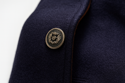 Stand Collar Overcoat with Layered Scarf Insert and Buttons for Men