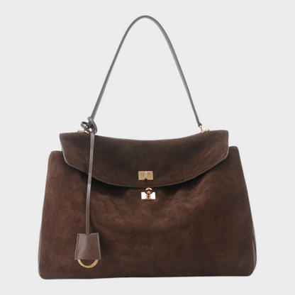 Structured Top Handle Bag with Turn Lock Flap and Long Strap for Women