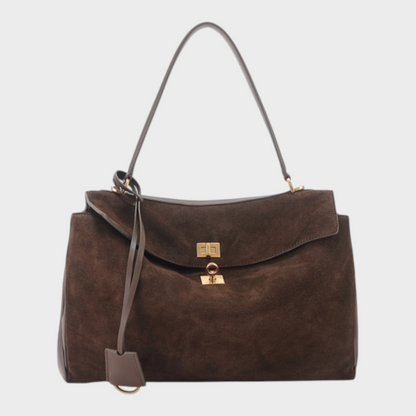 Structured Top Handle Bag with Turn Lock Flap and Long Strap for Women