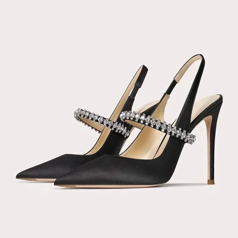 Pointed Toe Slingback Heels with Crystal Strap and Stiletto for Women
